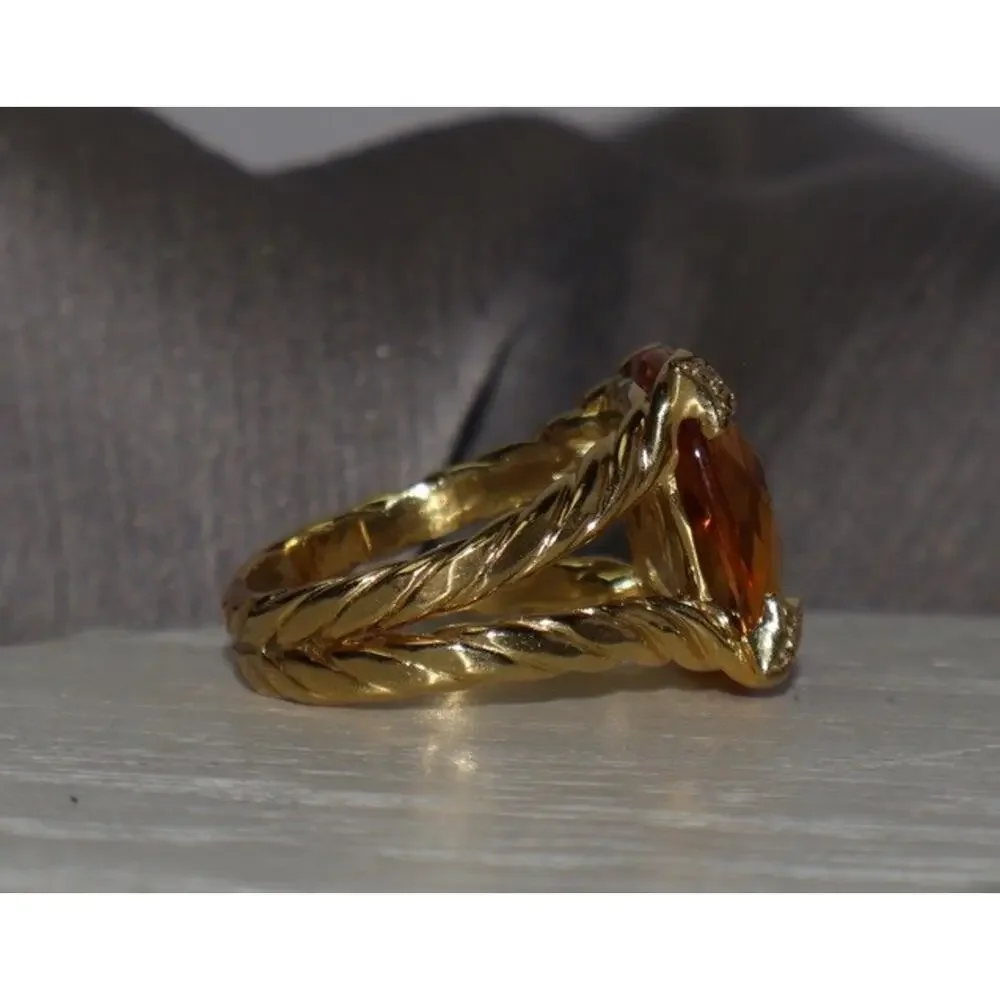 David Yurman 18k Yellow Gold Cushion Citrine & Diamond Ring 9.5G / Sz 6.5 - Picture 4 of 7